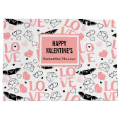 Modern Wedding Heart Sketch Personalized Gift Bag Große Geschenktüte (Rückseite)