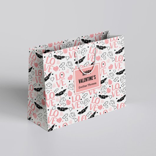 Modern Wedding Heart Sketch Personalized Gift Bag Große Geschenktüte