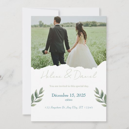 Modern Wedding Invitation – Green Gray Einladung (Vorderseite)