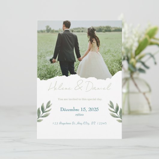 Modern Wedding Invitation – Green Gray Einladung (Stehend Vorderseite)