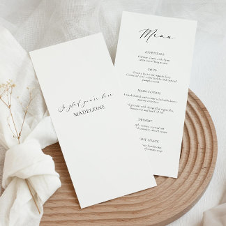 Modern wedding menu card with guest name menükarte