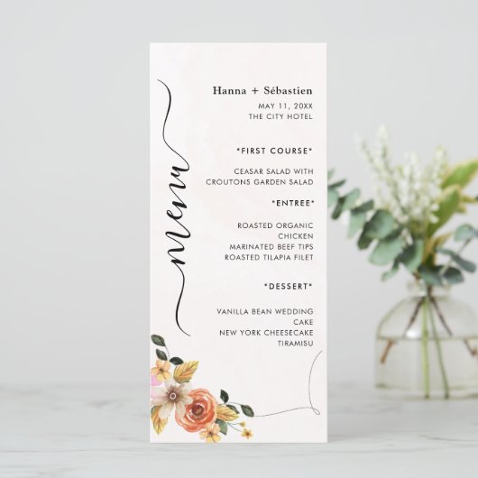 Modern  Wedding Menu Menükarte (Stehend Vorderseite)