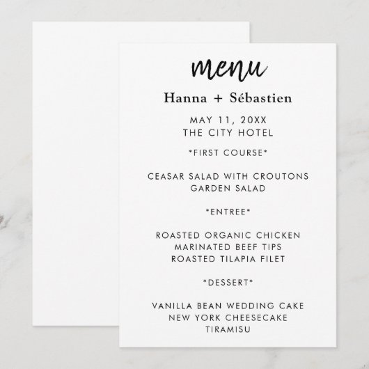 Modern  Wedding Menu Menükarte (Vorne/Hinten)