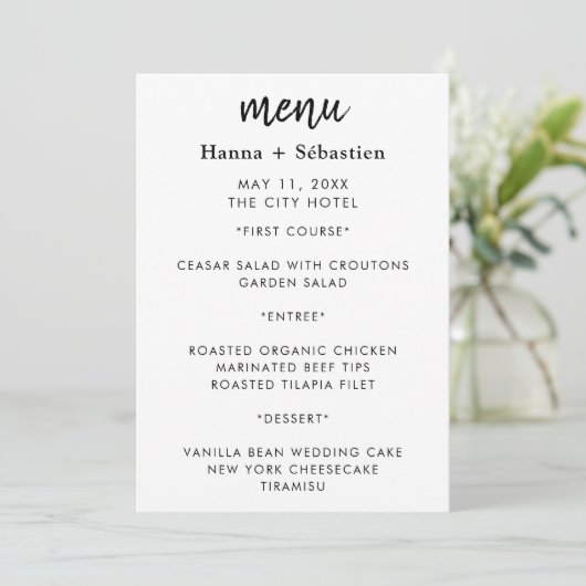 Modern  Wedding Menu Menükarte (Stehend Vorderseite)