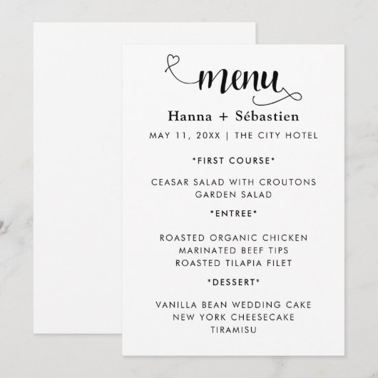 Modern  Wedding Menu Menükarte (Vorne/Hinten)