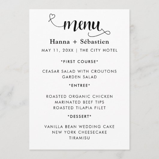 Modern Wedding Menu Menükarte (Vorderseite)