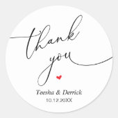 Modern Wedding Minimal Thank You Cute Heart Gifts Runder Aufkleber (Vorderseite)