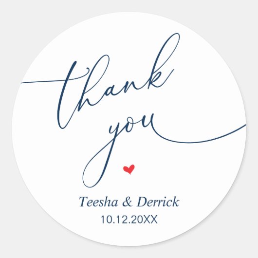 Modern Wedding Minimal Thank You Cute Heart Gifts Runder Aufkleber (Vorderseite)