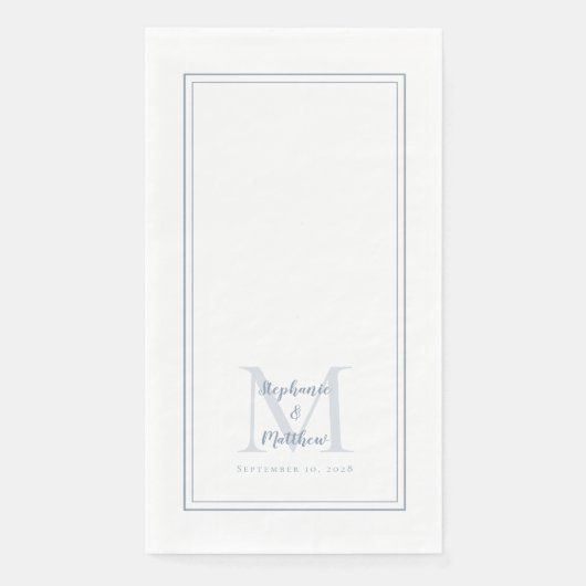 Modern Wedding Monogram Names & Date Dusty Blue Serviette (Vorderseite)