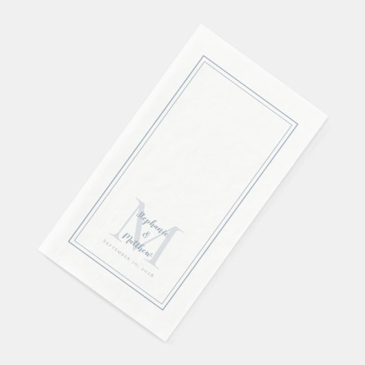 Modern Wedding Monogram Names & Date Dusty Blue Serviette (Ecke)