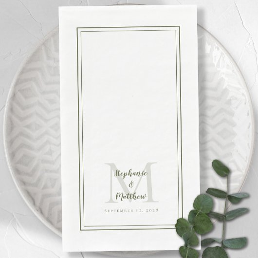 Modern Wedding Monogram Names & Date Olive Green Serviette