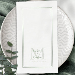 Modern Wedding Monogram Names & Date Sage Green Serviette