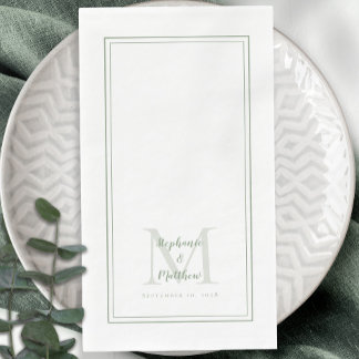 Modern Wedding Monogram Names & Date Sage Green Serviette