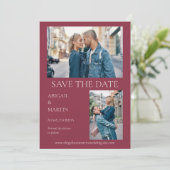 Modern Wedding Mulberry Burgundy 2 Foto Save The Date (Stehend Vorderseite)