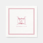 Modern Wedding Names & Date Monogram Magenta Red Serviette (Vorderseite)