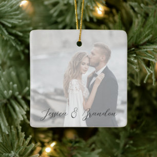 Modern Wedding Newlyweds Script Foto Overlay Keramikornament
