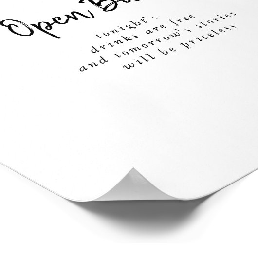 Modern Wedding Open Bar Sign Poster (Ecke)