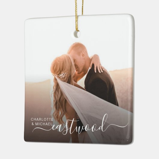 Modern Wedding Photo Keepsake Keramikornament (Links)