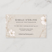 Modern Wedding Photographer Botanical Floral Linen Visitenkarte (Rückseite)