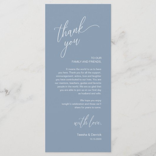 Modern Wedding Reception Dinner Thank You Card Programm (Vorderseite)