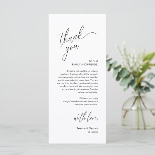Modern Wedding Reception Dinner Thank You Card Programm (Stehend Vorderseite)