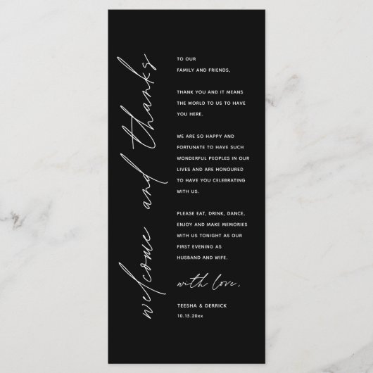 Modern Wedding Reception Dinner Thank You Card Programm (Vorderseite)