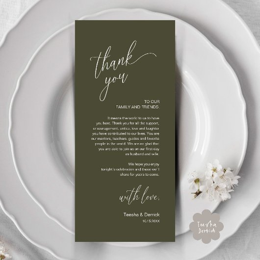 Modern Wedding Reception Dinner Thank You Card Programm