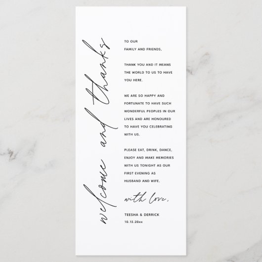 Modern Wedding Reception Dinner Thank You Card Programm (Vorderseite)