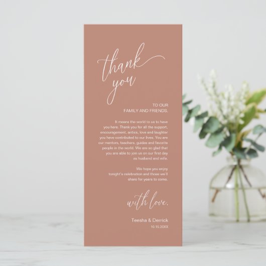 Modern Wedding Reception Dinner Thank You Card Programm (Stehend Vorderseite)