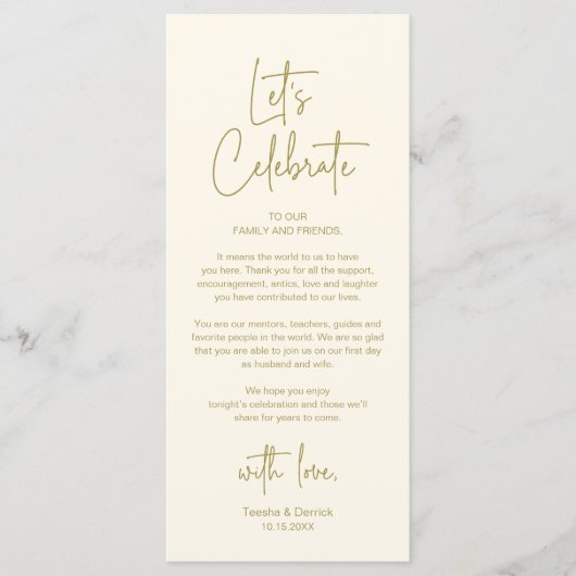 Modern Wedding Reception Dinner Thank You Card Programm (Vorderseite)