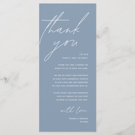 Modern Wedding Reception Dinner Thank You Card Programm (Vorderseite)