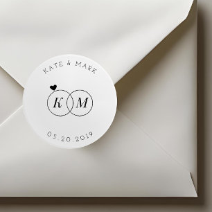 Modern Wedding Rings Monogram Save the Date Runder Aufkleber