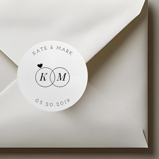 Modern Wedding Rings Monogram Save the Date Runder Aufkleber
