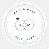 Modern Wedding Rings Monogram Save the Date Runder Aufkleber (Vorderseite)