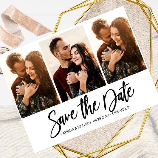 Modern Wedding Save The Date 3 Photo Collage Postkarte