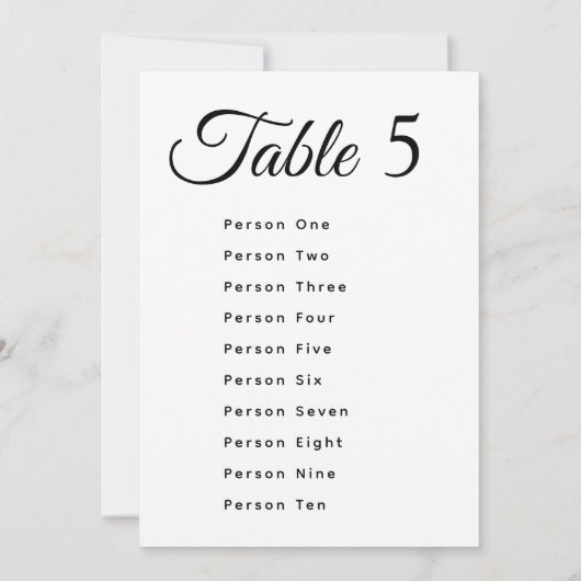 Modern Wedding Table Number Seating Chart Cards (Rückseite)