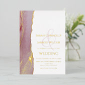 Modern Wedding Viva Magenta Gold Folieneinladung (Stehend vorne)