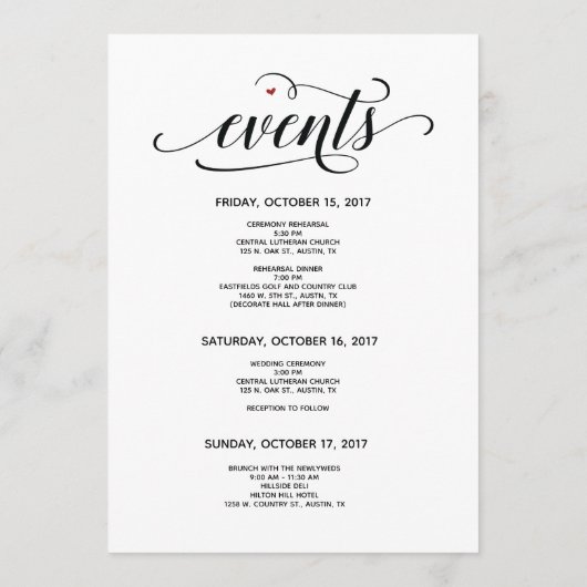 Modern Wedding Welcome and Itinerary card v1 Programm (Rückseite)