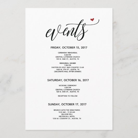 Modern Wedding Welcome and Itinerary card v1 Programm (Rückseite)