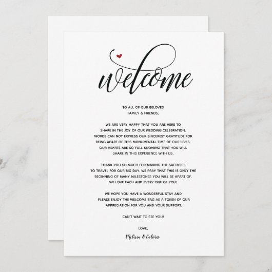 Modern Wedding Welcome and Itinerary card v1 Programm (Vorne/Hinten)