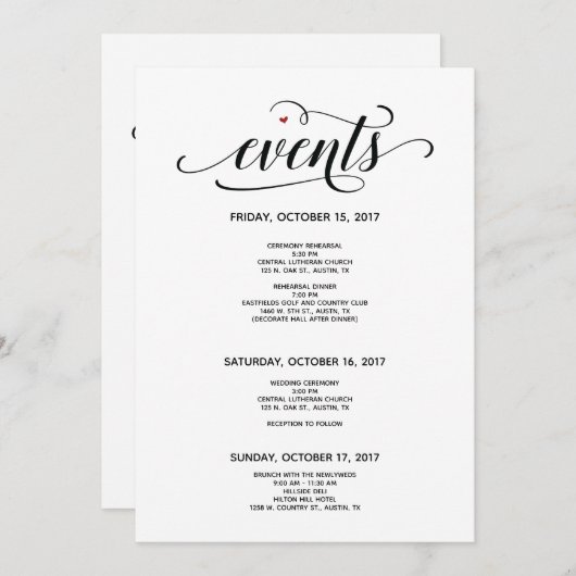 Modern Wedding Welcome and Itinerary card v2 Programm (Vorne/Hinten)