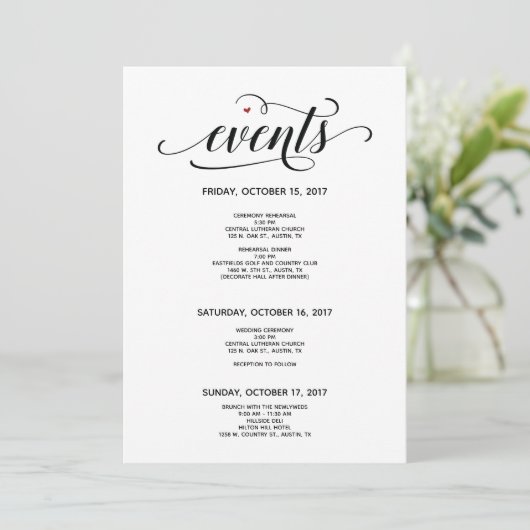 Modern Wedding Welcome and Itinerary card v2 Programm (Stehend Vorderseite)