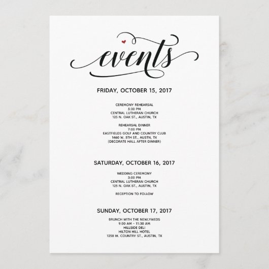 Modern Wedding Welcome and Itinerary card v2 Programm (Vorderseite)