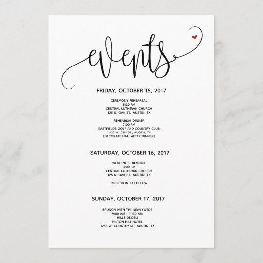 Modern Wedding Welcome and Itinerary card v2 Programm (Rückseite)