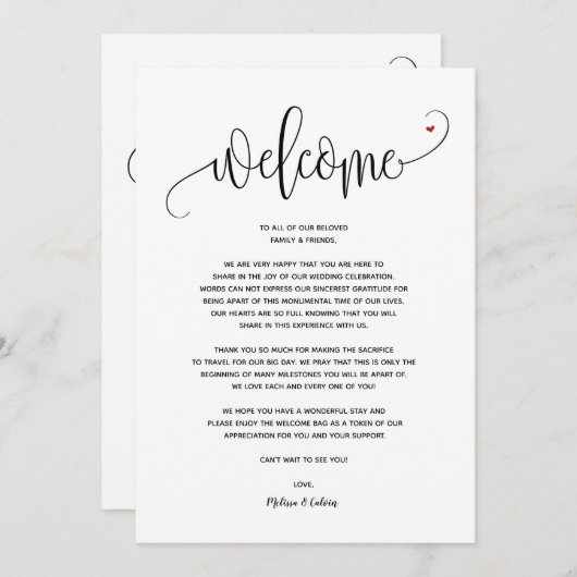 Modern Wedding Welcome and Itinerary card v2 Programm (Vorne/Hinten)