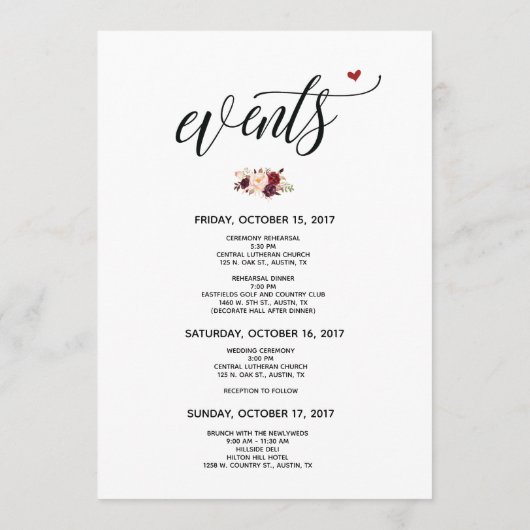 Modern Wedding Welcome and Itinerary card v3 Programm (Rückseite)