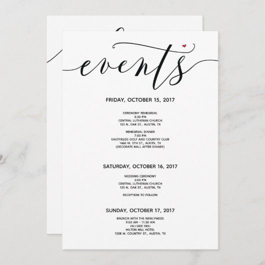 Modern Wedding Welcome and Itinerary card v3 Programm (Vorne/Hinten)