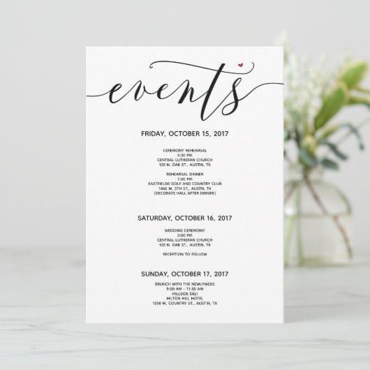 Modern Wedding Welcome and Itinerary card v3 Programm (Stehend Vorderseite)