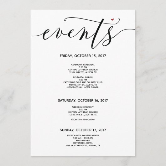 Modern Wedding Welcome and Itinerary card v3 Programm (Vorderseite)