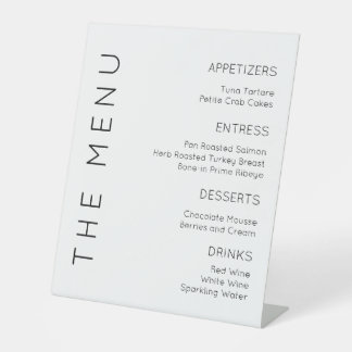 Modern WeddingMenu Schild, Schwarz/Weiß Menü Zeich Sockelschild
